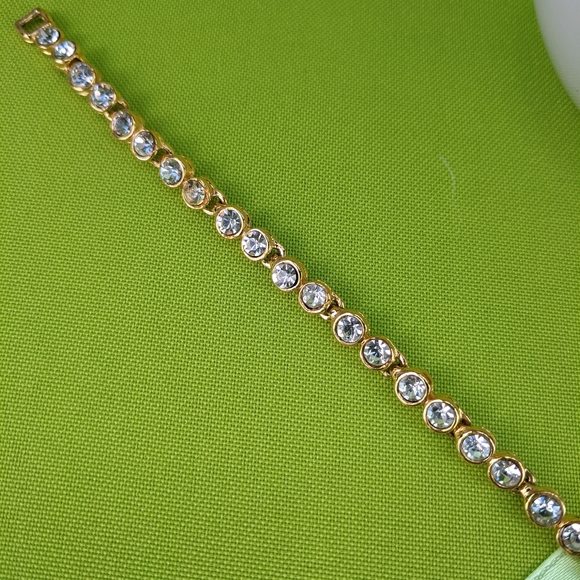 Gold Tone Tennis Bracelet with Crystals - Picture 6 of 6